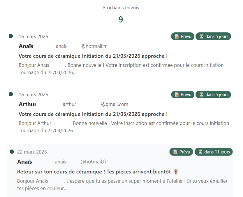 Interface de création de scénario d’email